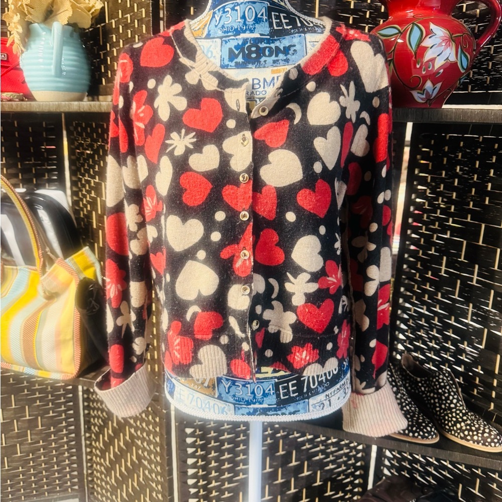Free People Black and Red Heart Cardigan - Picture 4 of 6